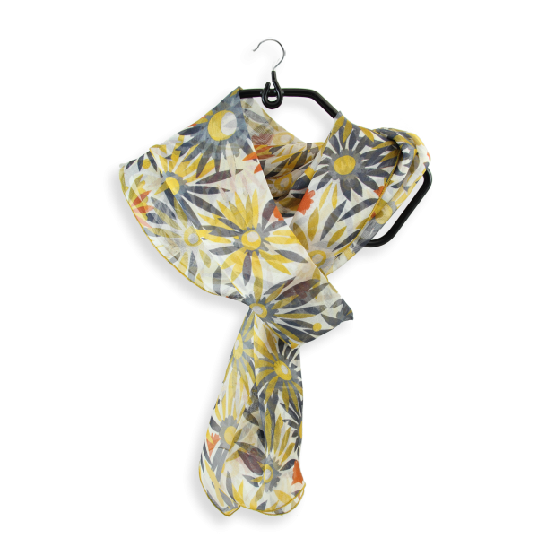 Women's-silk-printed-sunflower-yellow-gold-scarf