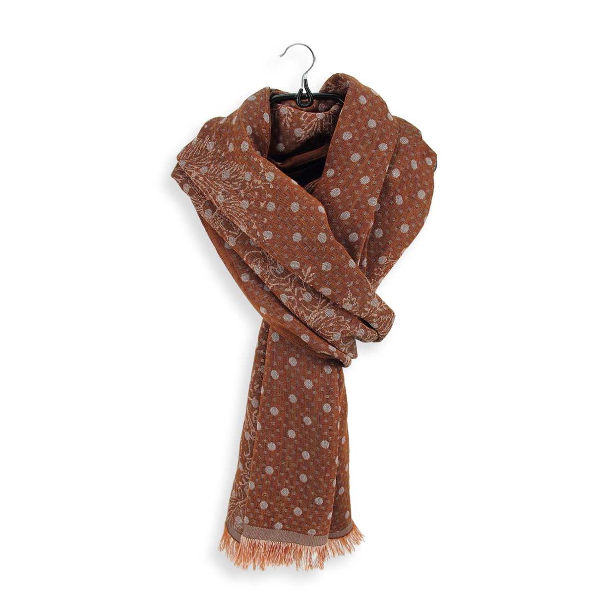 Terracotta Red Mens Silk Scarf in Dot Design 