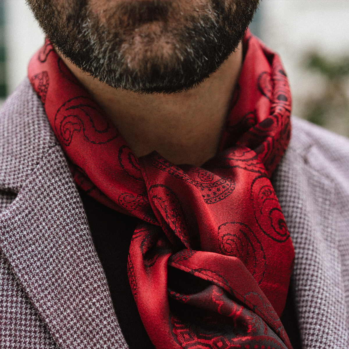 Gray Blue Paisley Mens Silk Scarf - Designer neck scarf for